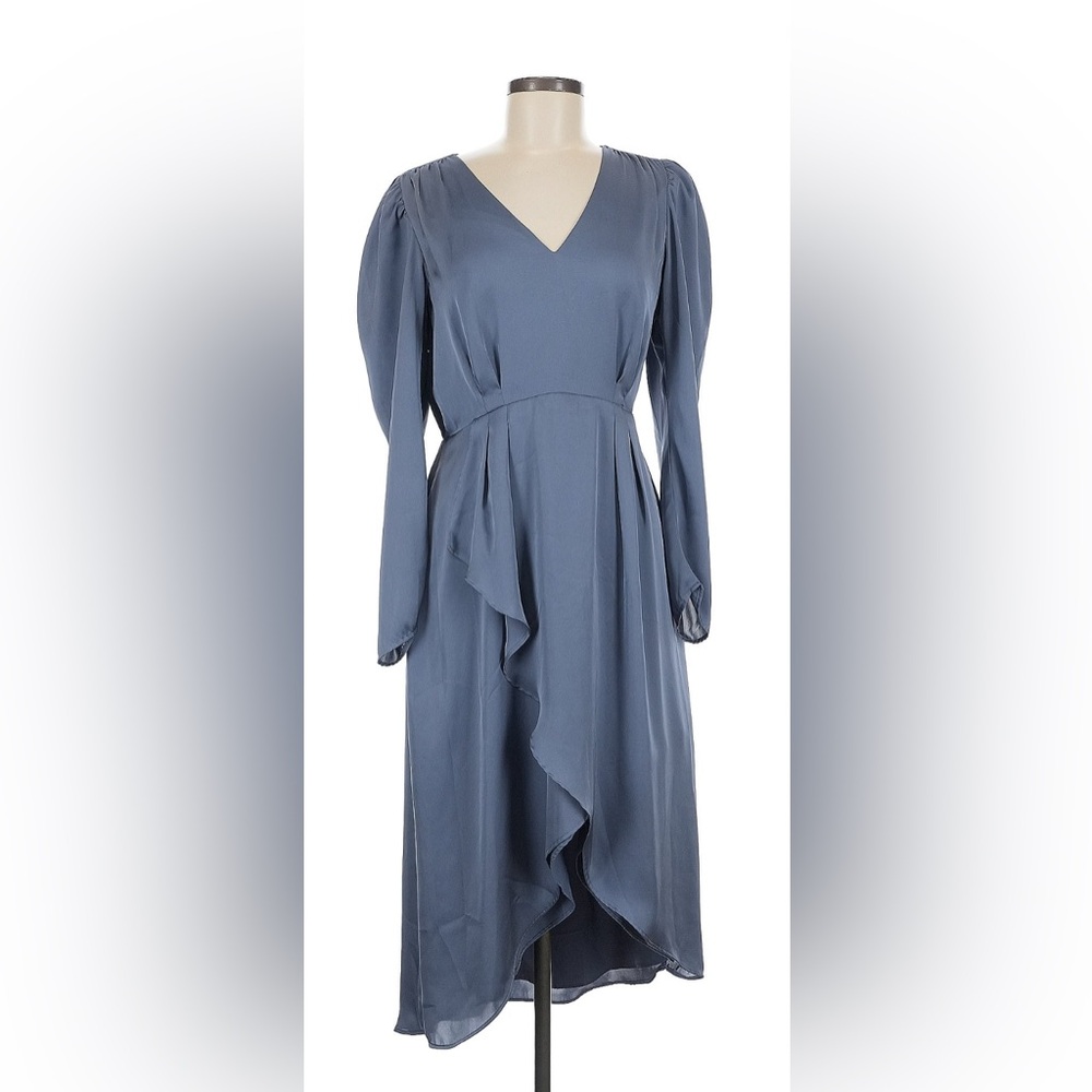 EUC Express Puff Long Sleeve Ruffle Satin Dress